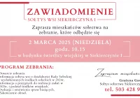 Zaproszenie na zebranie wiejskie w Siekierczynie I dnia 2 marca - zdjęcie główne