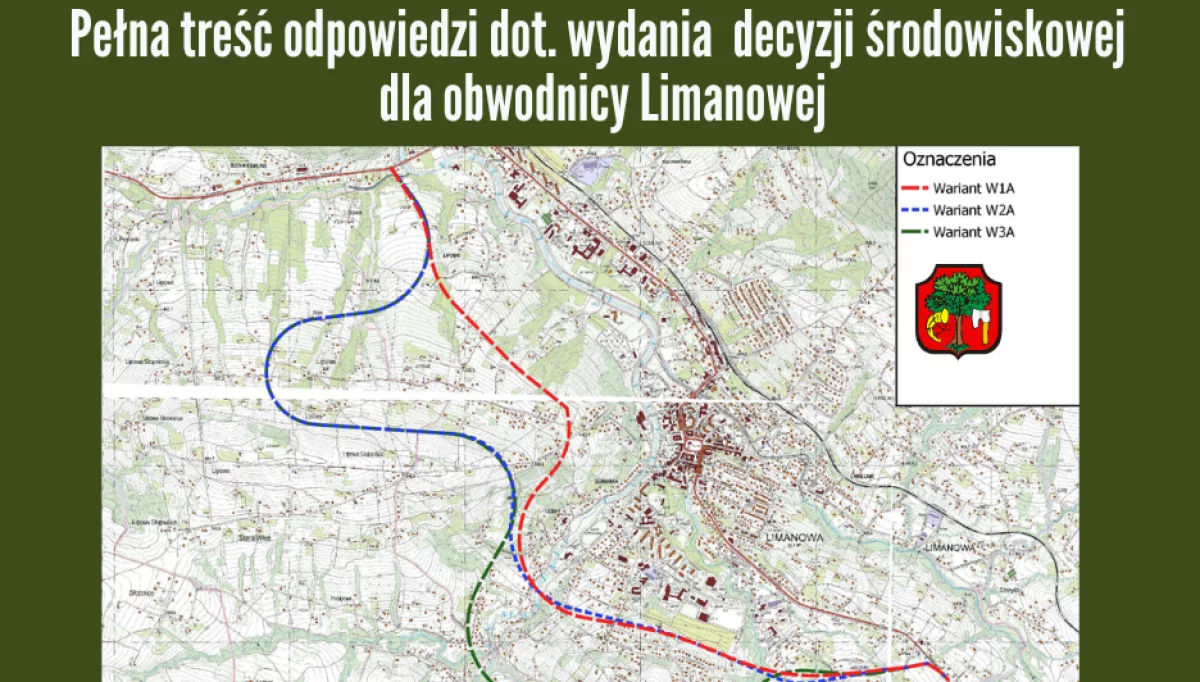 Pełna treść odpowiedzi w sprawie wydania decyzji środowiskowej przez Miasto Limanowa dla obwodnicy Limanowej