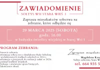 Zaproszenie na zebranie wiejskie w Starej Wsi I dnia 29 marca - zdjęcie główne