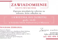 Zaproszenie na zebranie wiejskie w Młynnem dnia 5 kwietnia - zdjęcie główne