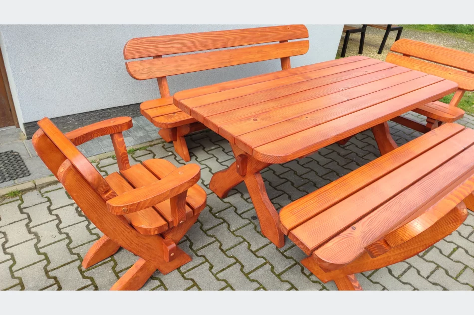 Meble drewniane ogrodowe stół 2 ławki 2 fotele - zdjęcie 1