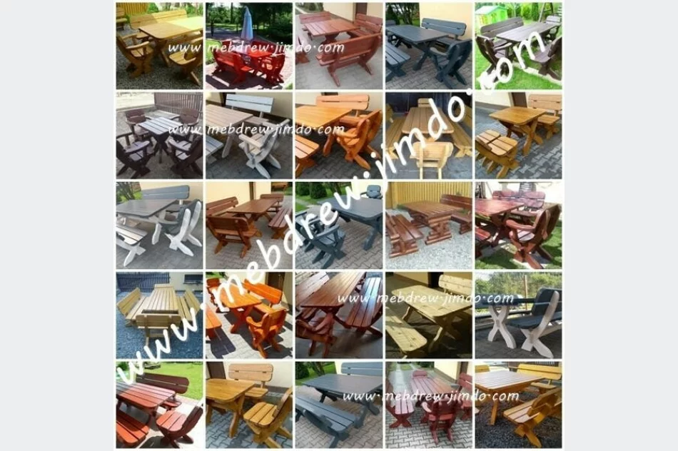 Meble drewniane ogrodowe stół 2 ławki 2 fotele - zdjęcie 3