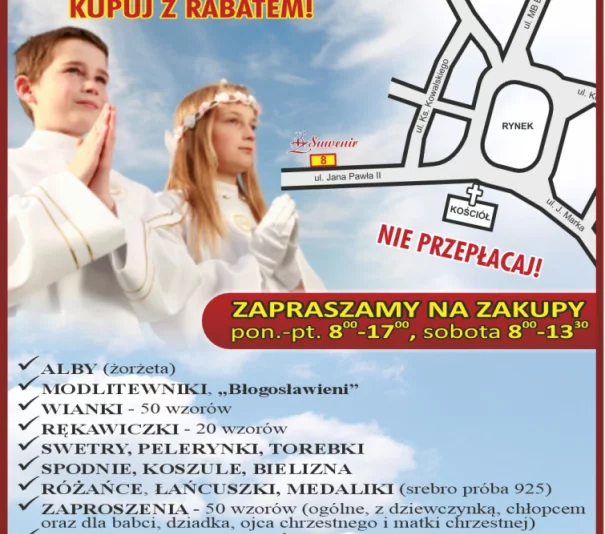 I KOMUNIA ŚW. *Alby długie   *Alby krótkie  *Sukienki *Sweterki *Dodatki *Pamiatki *Upominki - Zdjęcie główne
