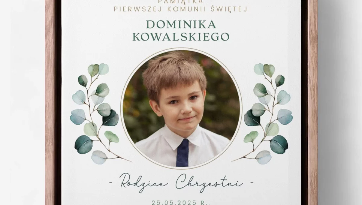 Obraz na płótnie z ramą PAMIĄTKA PIERWSZEJ KOMUNII ŚWIĘTEJ