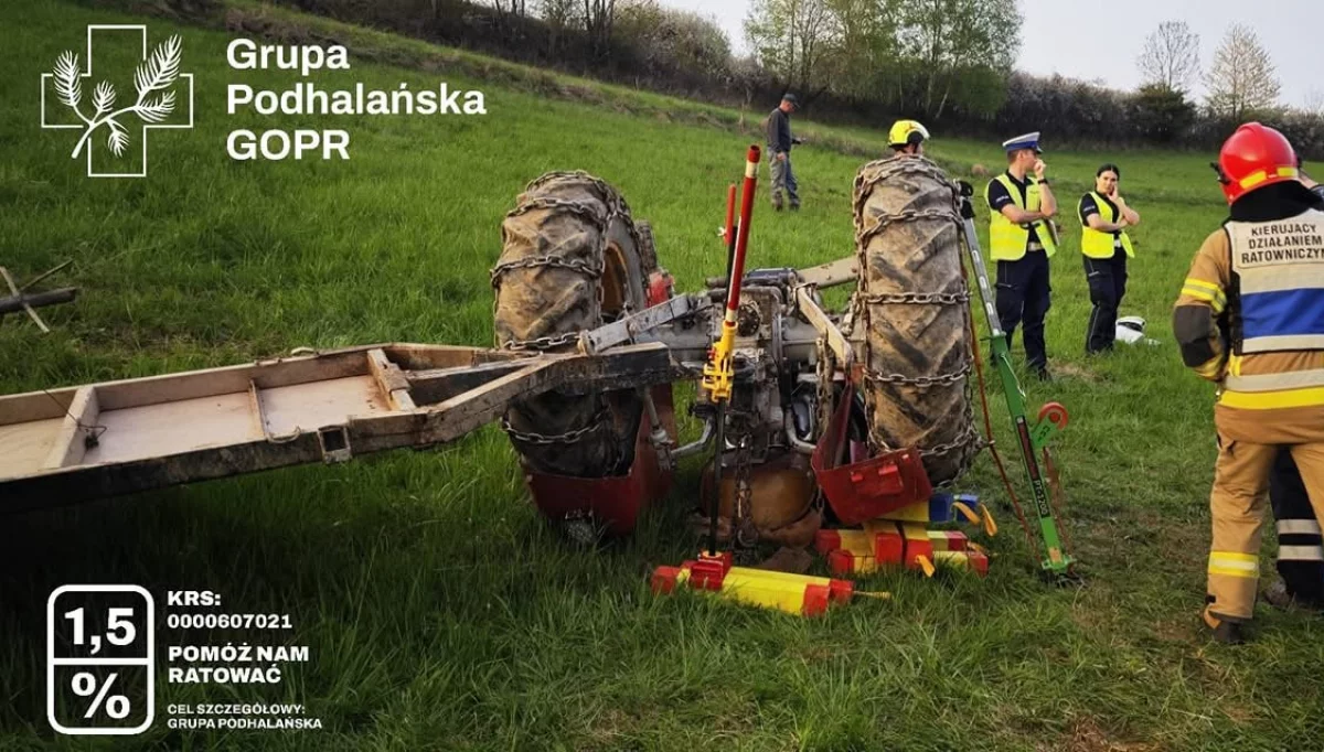 Mężczyzna przygnieciony przez ciągnik, wezwano LPR