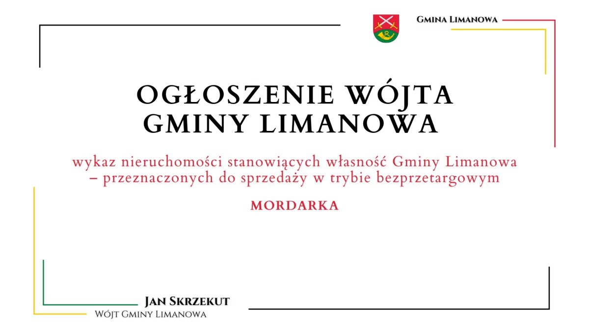 Wykaz nieruchomości stanowiących własność Gminy Limanowa – przeznaczonych do sprzedaży