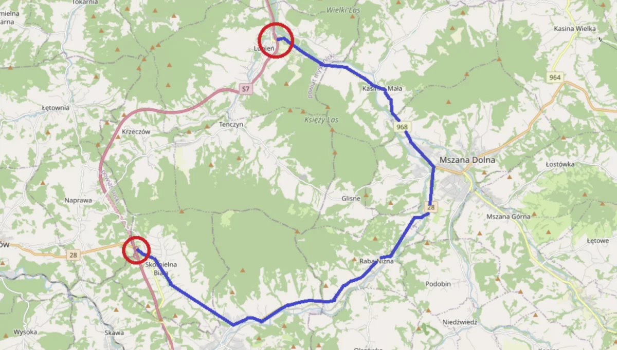 Planowany objazd zamkniętej zakopianki (S7)