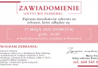 Zaproszenie na zebranie wiejskie w Pasierbcu dnia 17 maja - zdjęcie główne