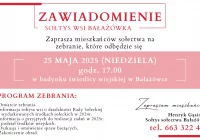 Zaproszenie na zebranie wiejskie w Bałażówce dnia 25 maja - zdjęcie główne