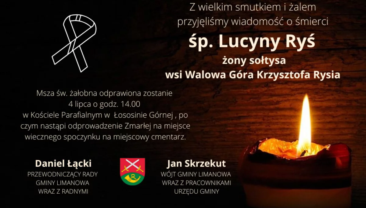 Kondolencje z powodu śmierci żony sołtysa z Walowej Góry Krzysztofa Rysia