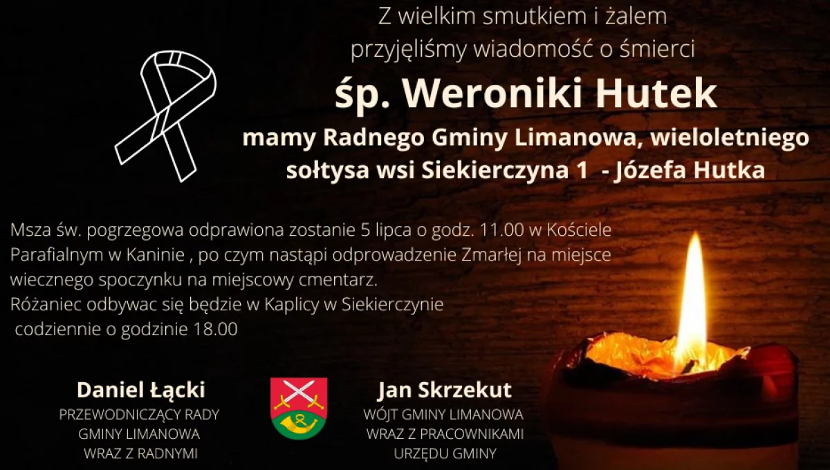 Kondolencje z powodu śmierci mamy Radnego Gminy Limanowa Józefa Hutka