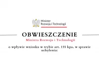Obwieszczenie Ministra Rozwoju i Technologii o wpływie wniosku w sprawie uchylenia - 14.07 - zdjęcie główne