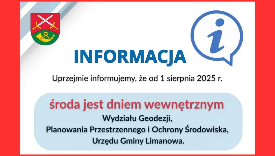 Informacja Wydziału Geodezji, Planowania Przestrzennego i Ochrony Środowiska Gminy Limanowa - zdjęcie 1