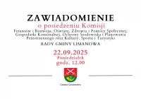 Zawiadomienie o posiedzeniu Komisji Rady Gminy Limanowa - 22.09 - zdjęcie główne