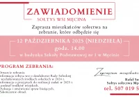 Zaproszenie na zebranie wiejskie w Męcinie dnia 12 października - zdjęcie główne
