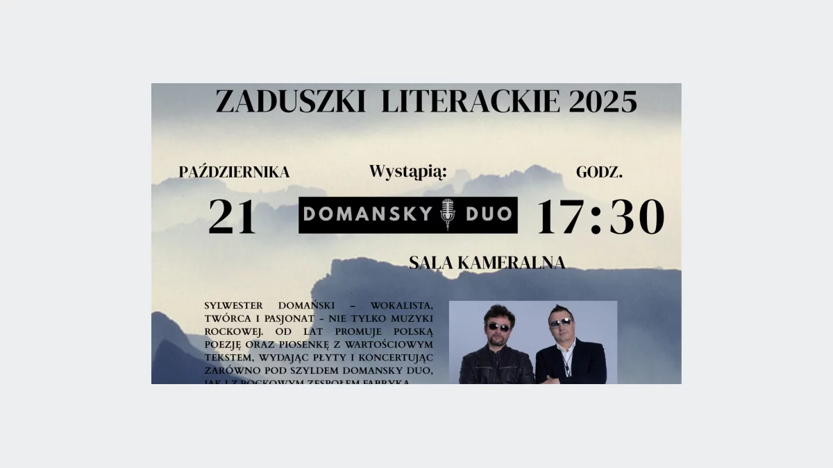Zaduszki Literackie 2025 w Miejskiej Bibliotece Publicznej – muzyczno-poetyckie spotkanie z „Domansky Duo”