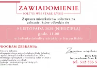 Zaproszenie na zebranie wiejskie w Starym Rybiu dnia 9 listopada - zdjęcie główne