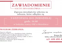 Zaproszenie na zebranie wiejskie w Kisielówce dnia 9 listopada - zdjęcie główne