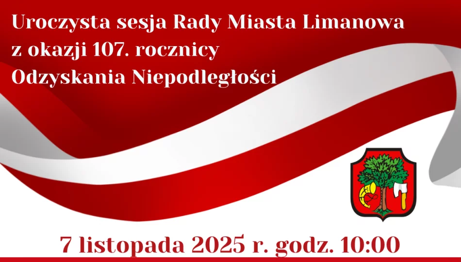 Uroczysta sesja Rady Miasta Limanowa z okazji 107. rocznicy Odzyskania przez Polskę Niepodległości - zdjęcie 1