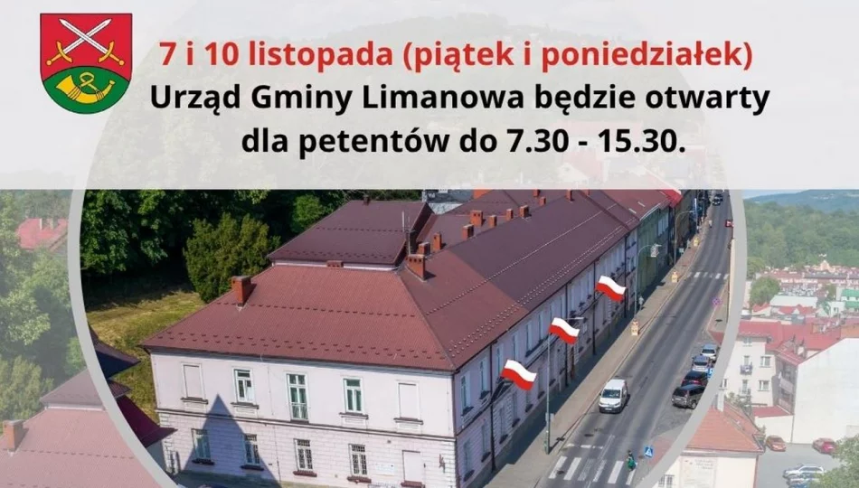 Urząd Gminy Limanowa czynny 7 i 10 listopada - zdjęcie 1