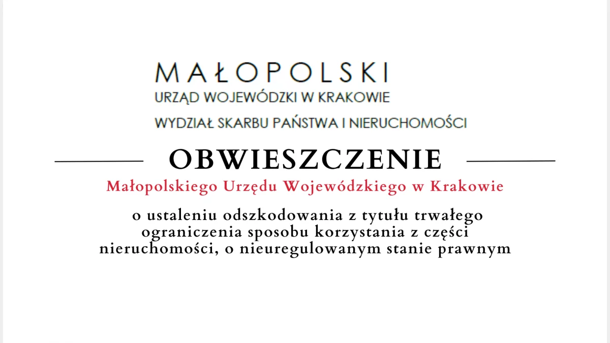 Ogłoszenie o ustaleniu odszkodowania - obręb Pisarzowa - 06.11
