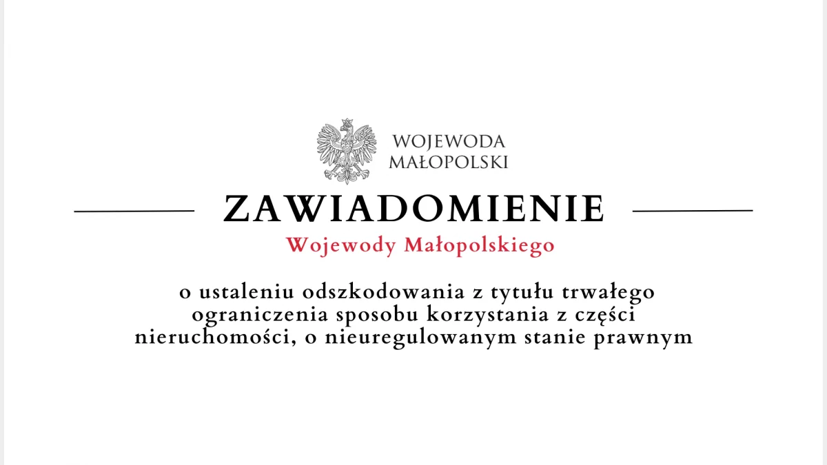 Zawiadomienie o ustaleniu odszkodowania - obręb Pisarzowa