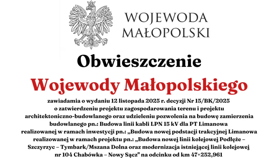 Obwieszczenie Wojewody Małopolskiego z dnia 14.11.2025 r. - zdjęcie 1