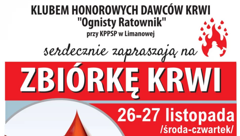 26 i 27 listopada OSP Limanowa zaprasza na zbiórkę krwi - zdjęcie 1