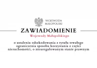 Zawiadomienie Wojewody Małopolskiego o ustaleniu odszkodowania - 01.12 - zdjęcie główne