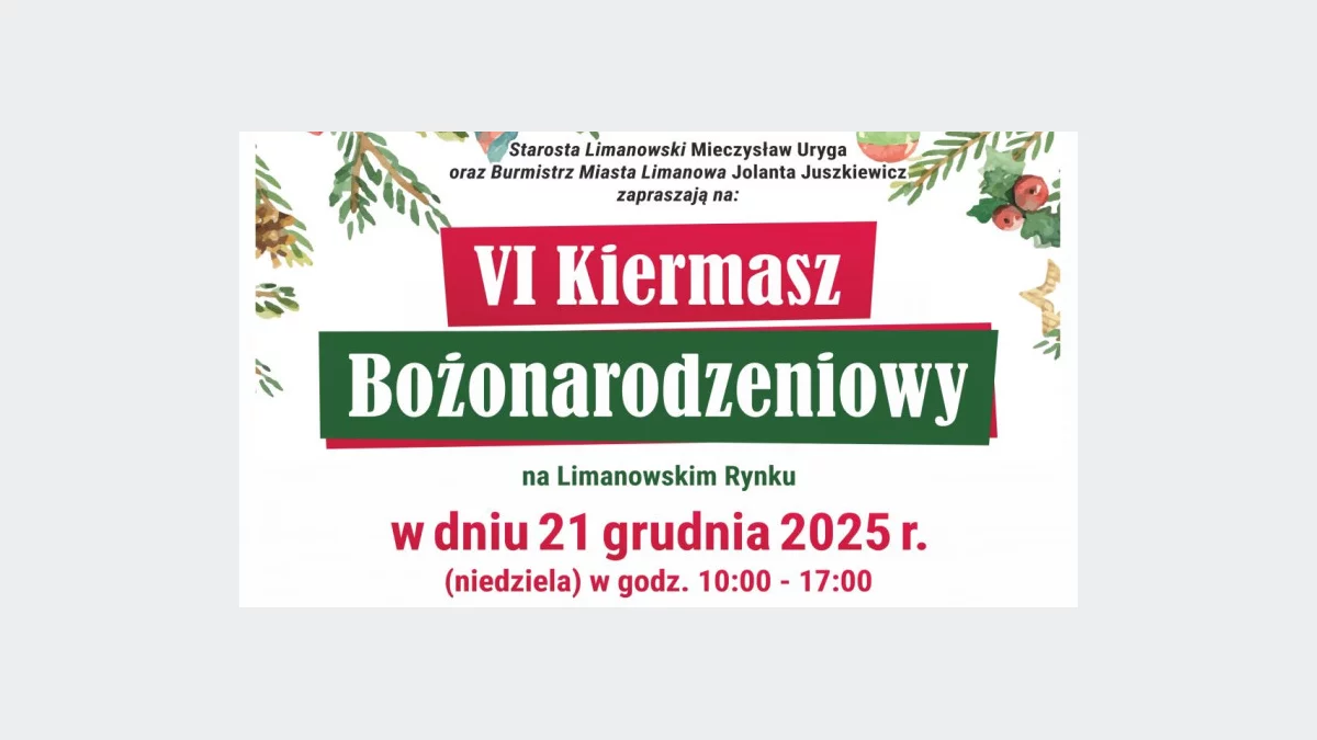 Już w tą niedzielę 21 grudnia zapraszamy na rynek na Kiermasz Bożonarodzeniowy!