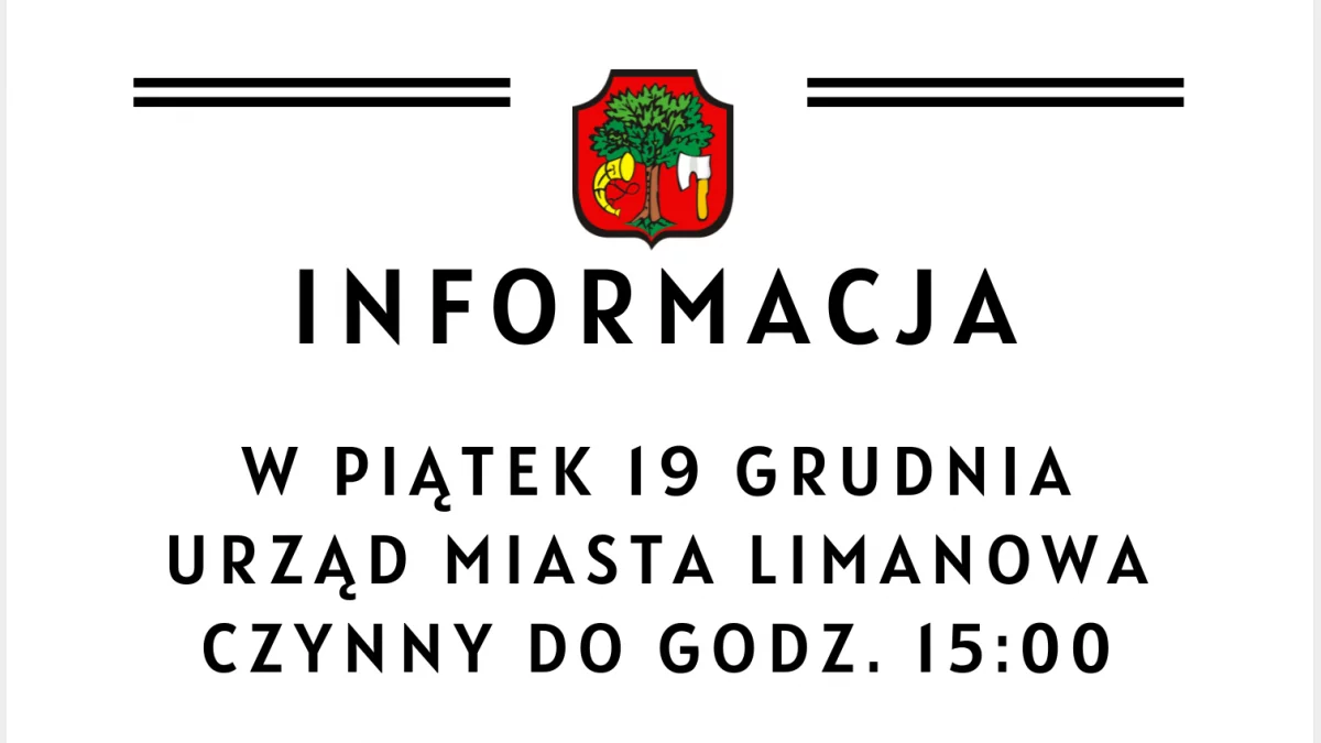 19 grudnia Urząd Miasta czynny do godz.15:00