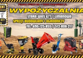 Wypożyczalnia sprzętu LIMANOWA/STARA WIEŚ - ZAGĘSZCZARKI, ZACIERACZKA , RĘBAK , WIERTNICA DO BETONU , SZLIFIERKA DO BETONU, WALEC NA WODĘ 1M  wiele więcej - Zdjęcie główne