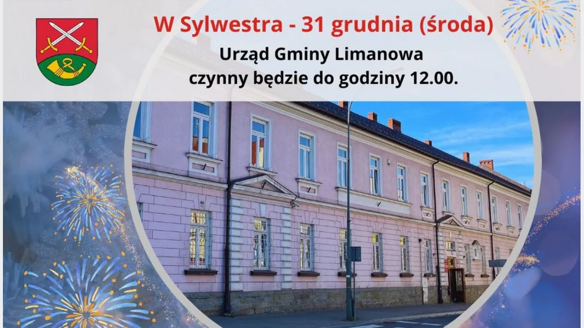 Godziny pracy Urzędu Gminy Limanowa w Sylwestra