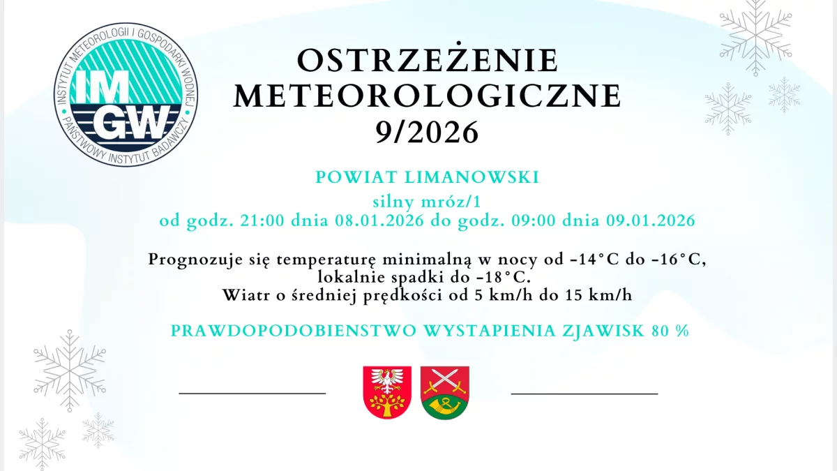 Silny mróz/ 1 - ostrzeżenie meteorologiczne