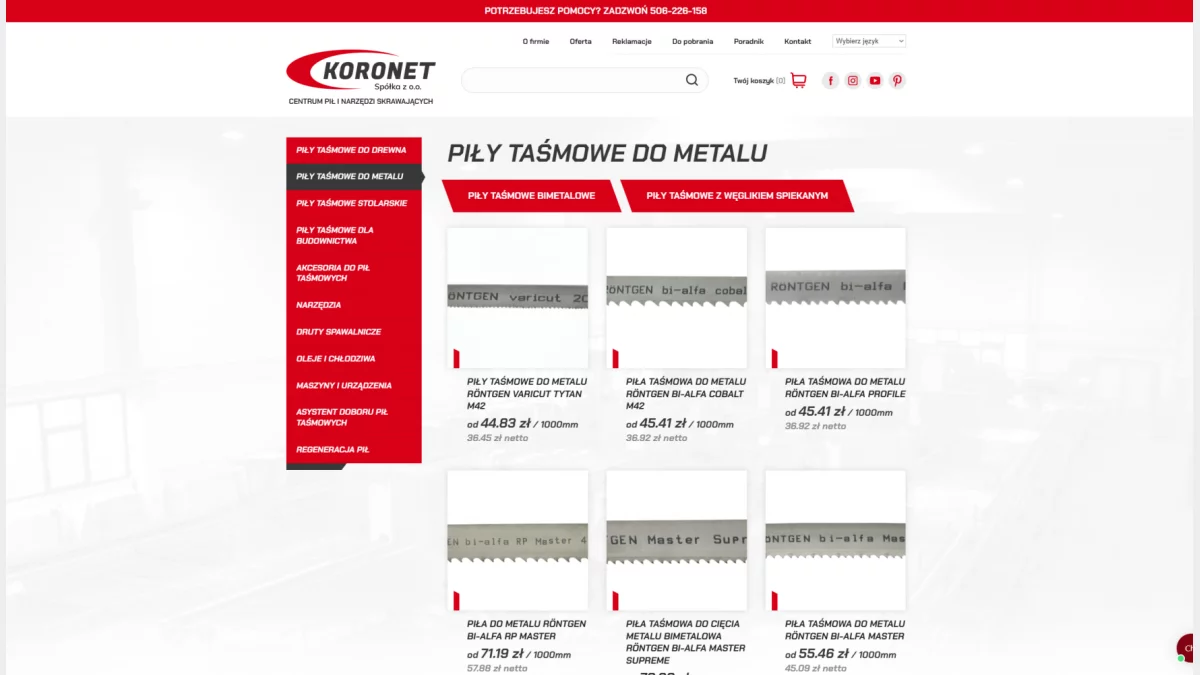 Piły taśmowe do metalu - Centrum pił i i narzędzi skrawających Koronet