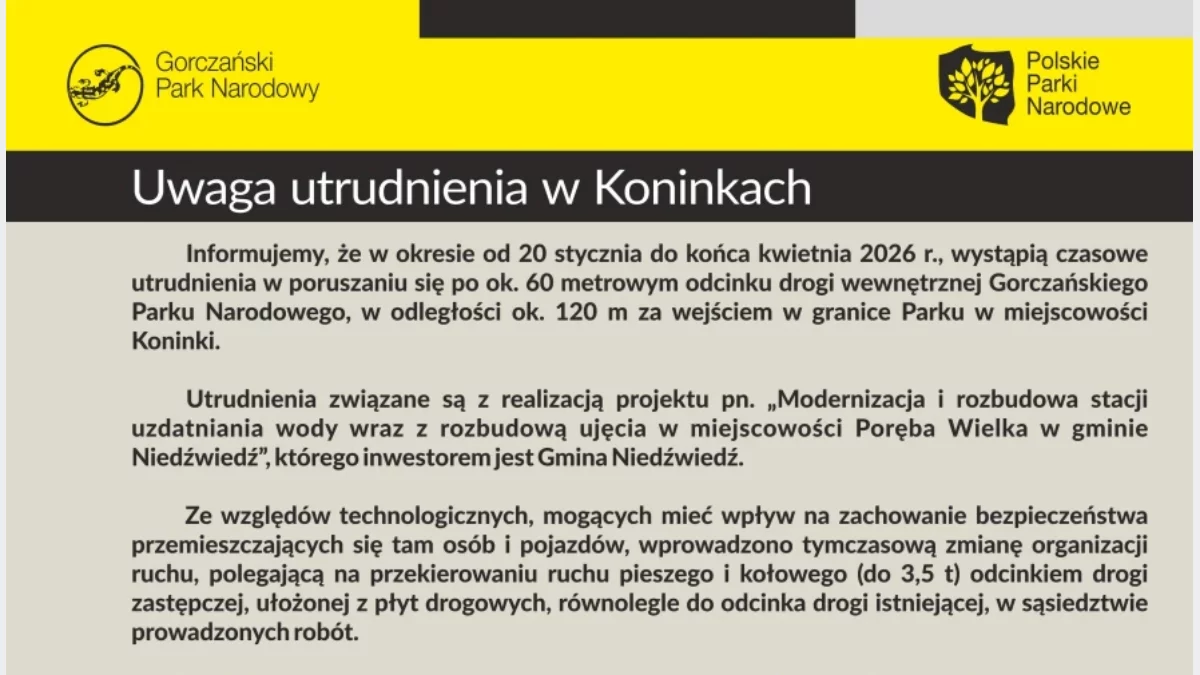 Uwaga na utrudnienia - inwestycja przy granicy Parku