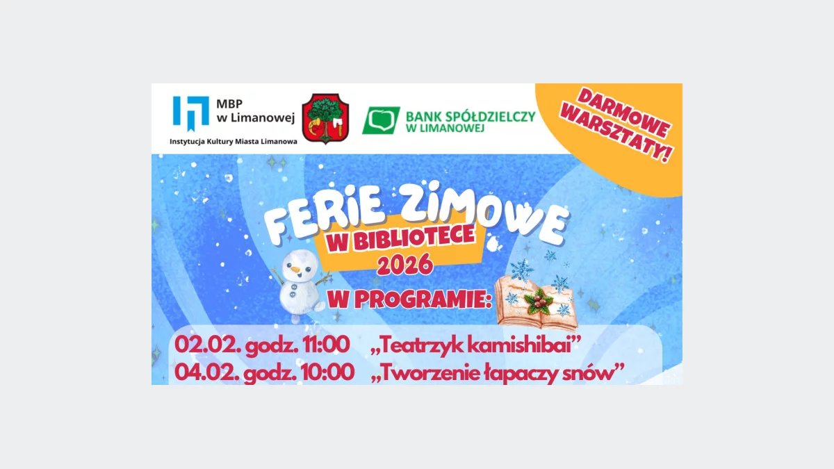 Spędź ferii zimowe w Miejskiej Bibliotece Publicznej ! – w programie m.in. kreatywne warsztaty edukacyjne