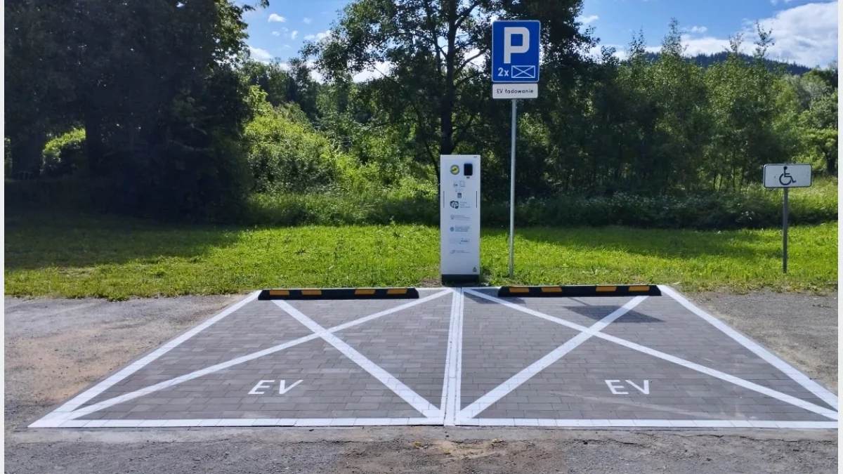 Ładowarka dla samochodów elektrycznych w parku hr. Wodzickich/fot.: GPN
