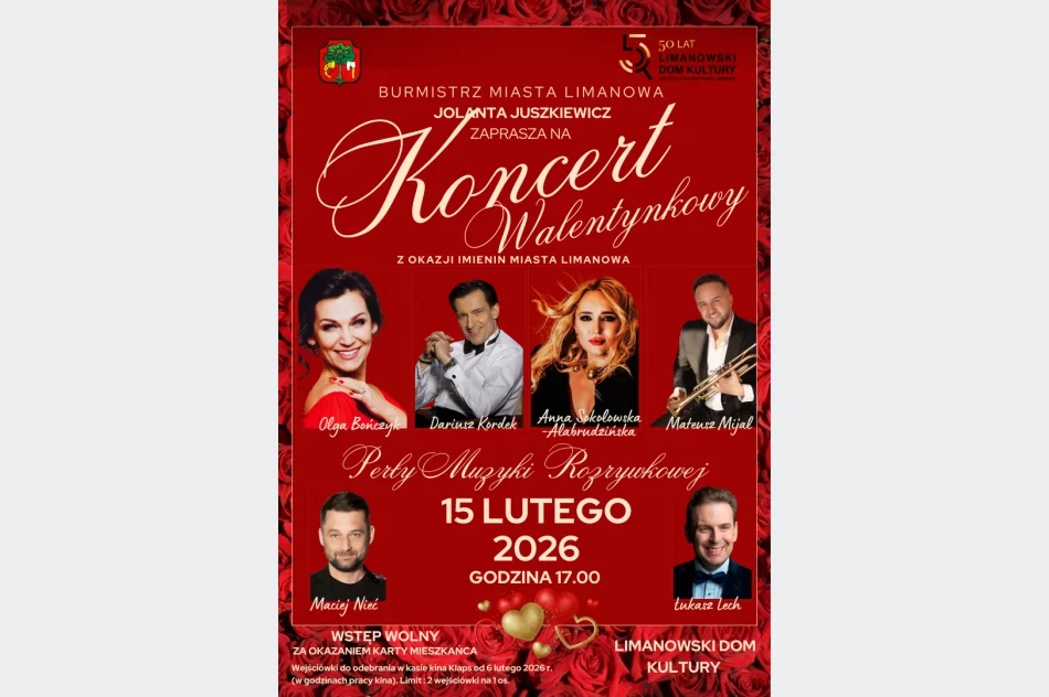 Miłość w rytmie największych przebojów. Zapraszamy na Koncert Walentynkowy w Limanowej! - BRAK WOLNYCH MIEJSC - zdjęcie 2
