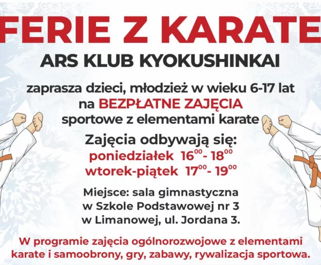 „Ferie z karate” – bezpłatne zajęcia sportowe dla dzieci i młodzieży w Limanowej - Zdjęcie główne