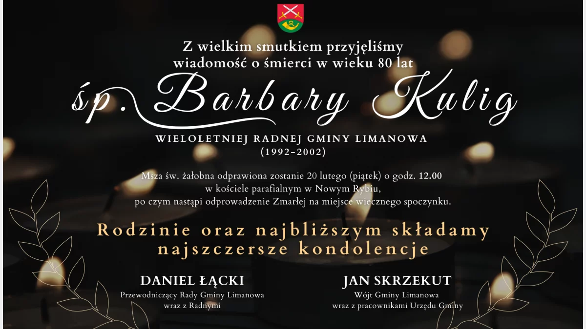 Kondolencje z powodu śmierci Barbary Kulig