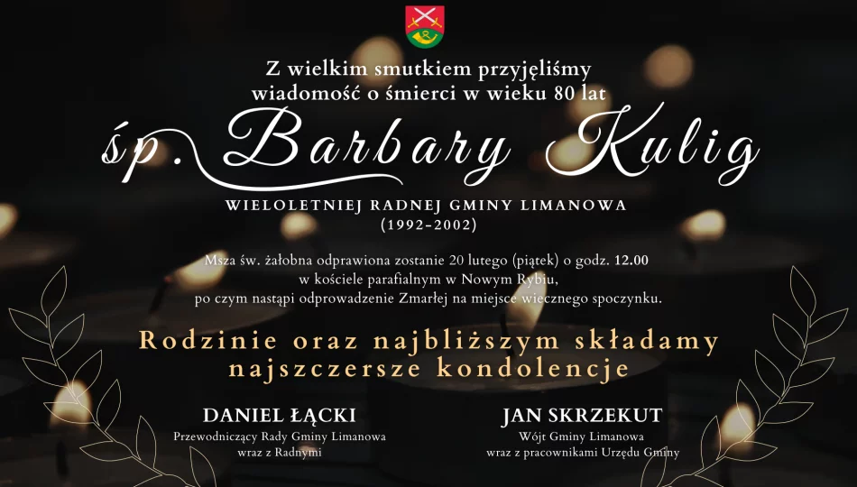 Kondolencje z powodu śmierci Barbary Kulig - zdjęcie 1