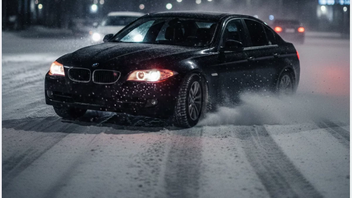 Samochód marki BMW po wprowadzeniu w poślizg - grafika ilustracyjna