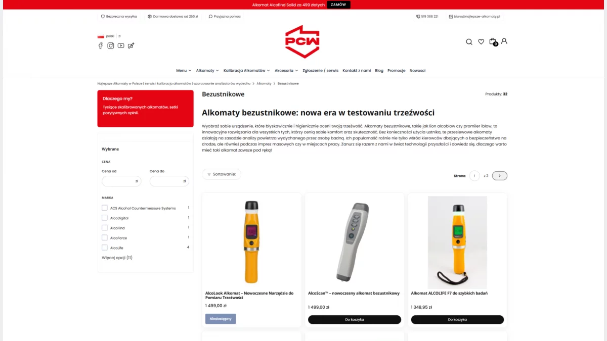 Alkomaty bezustnikowe - Polskie Centrum Wzorcowania