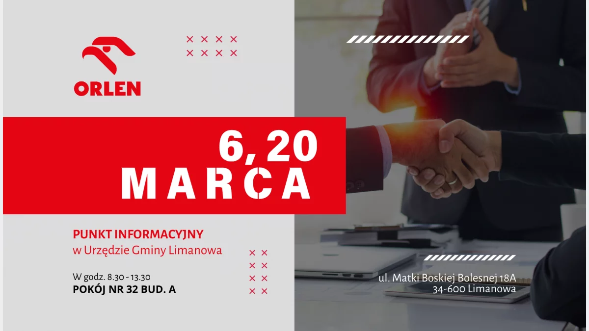 Dyżury doradcy myORLEN w Urzędzie Gminy Limanowa w MARCU