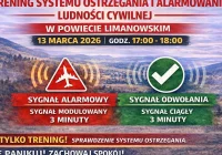 Trening systemu ostrzegania i alarmowania ludności cywilnej o zagrożeniach z powietrza w Powiecie Limanowskim - zdjęcie główne