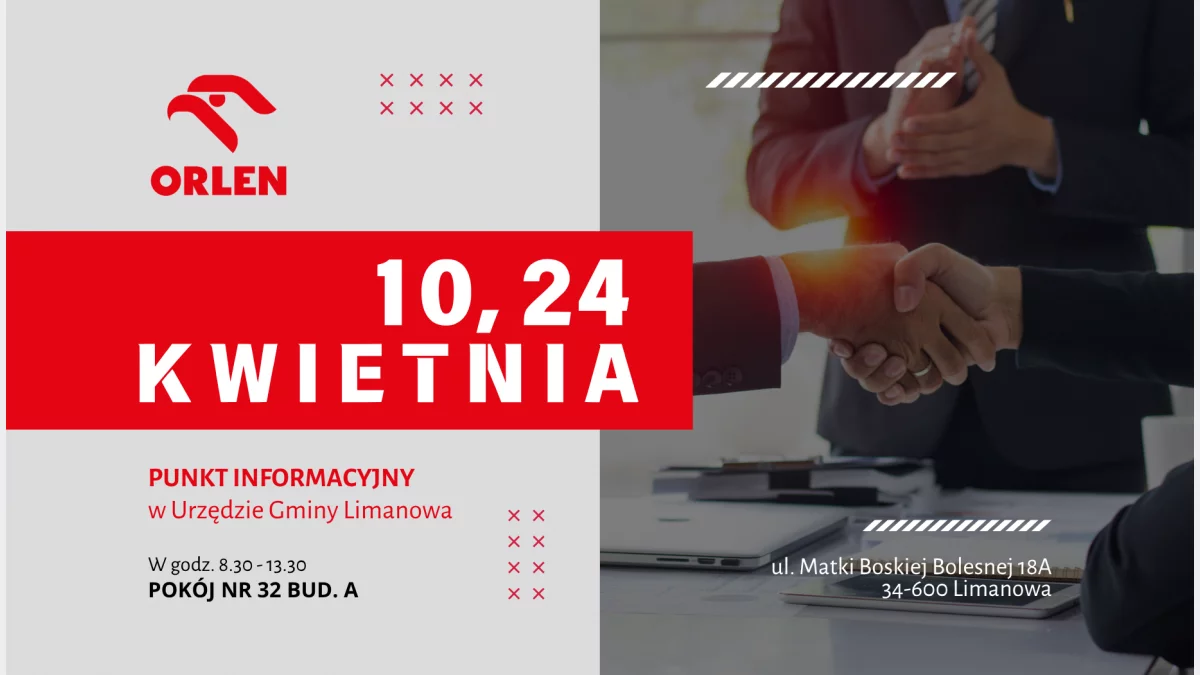 Dyżury doradcy myORLEN w Urzędzie Gminy Limanowa w KWIETNIu