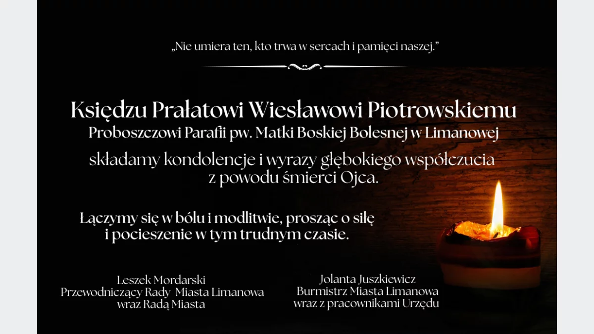 Kondolencje dla Ks. Prałata Wiesława Piotrowskiego