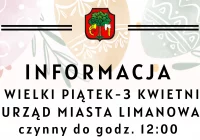 Godziny pracy Urzędu Miasta Limanowa w Wielki Piątek - zdjęcie główne