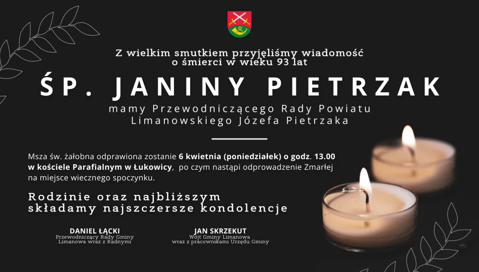 Kondolencje z powodu śmierci Janiny Pietrzak - zdjęcie 1